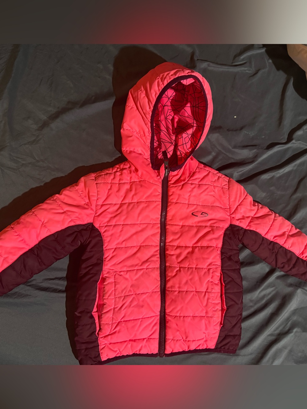 Kids Quilted Hooded Jacket in Bright Pink
